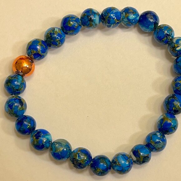 Mohave Copper Turquoise Beaded Stretch Bracelet with Copper Focal Bead (8mm) - Picture 3 of 4